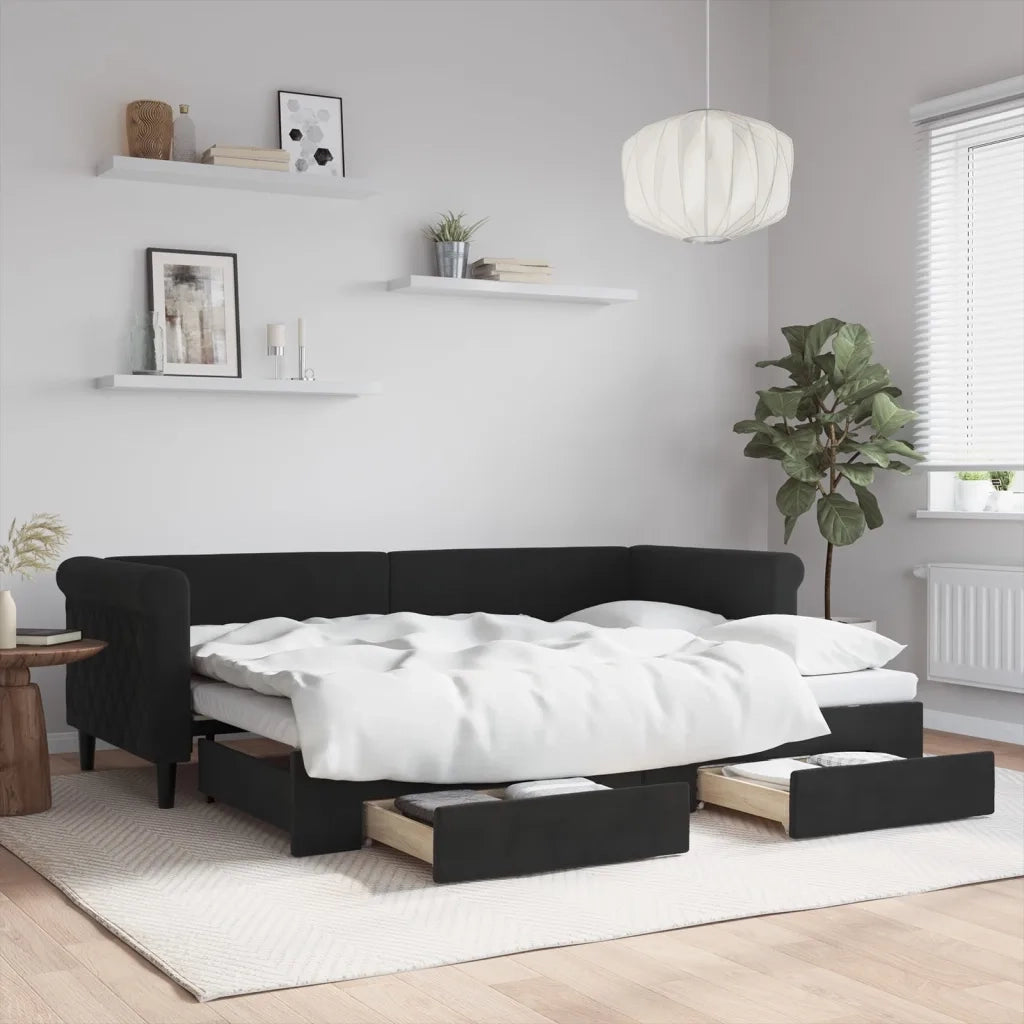 Divano Letto Estraibile con Cassetti Nero 80x200 cm in Vellutocod mxl 130623