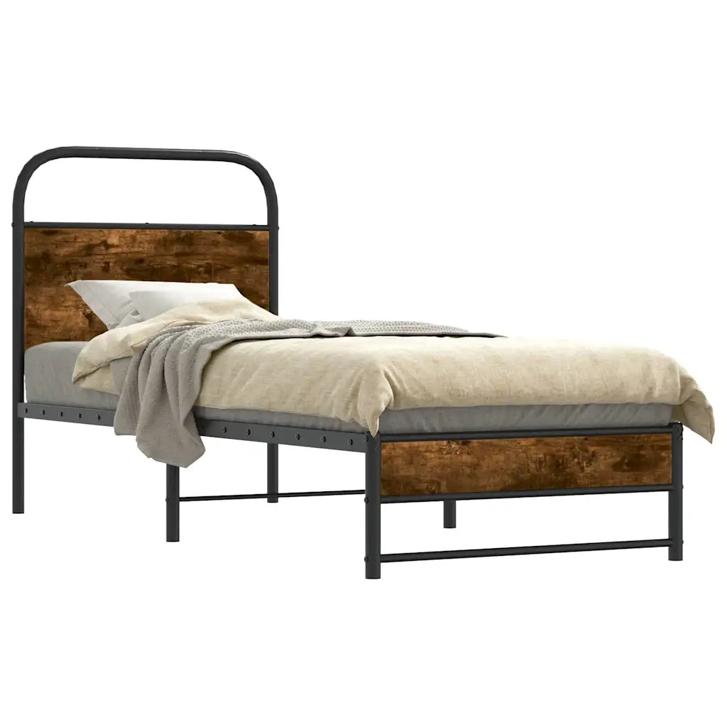Letto singolo | Letto per adulti | Giroletto senza Materasso Rovere Fumo 75x190 cm in Truciolato