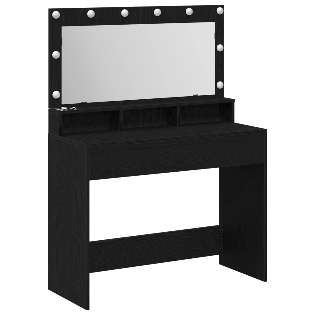 Specchio da Trucco con Luci LED Nero Rovere 100x41x135 cm