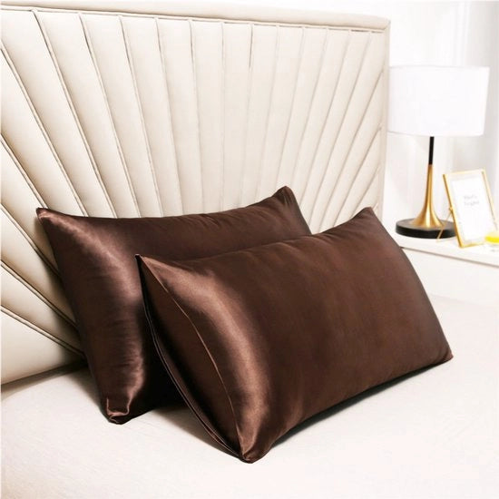 Cuscino a doppia imbottitura in seta - morbido e soffice cuscino per letto - chiusura a sacco - protetto contro i parassiti e allergie - protegge capelli e pelle dai rughe - 51x91cm - Marrone scuro