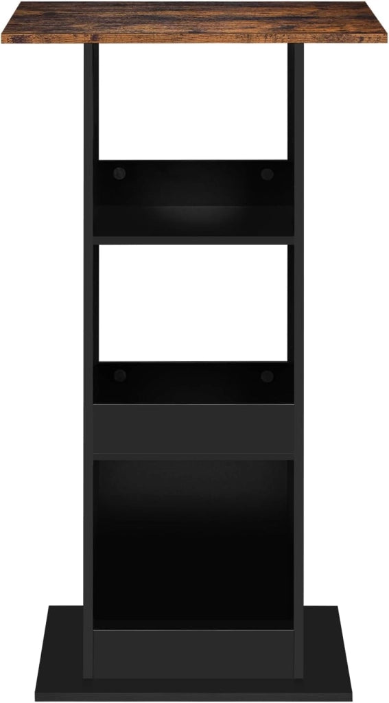 Tavolo da Bar Quadrato, Tavolino Alto e Stretto con 3 Ripiani, Tavolo Alto da Cucina, Sala da Pranzo, Bistrot, in Truciolare, 60x60x109 cm, Marrone Rustico+Nero