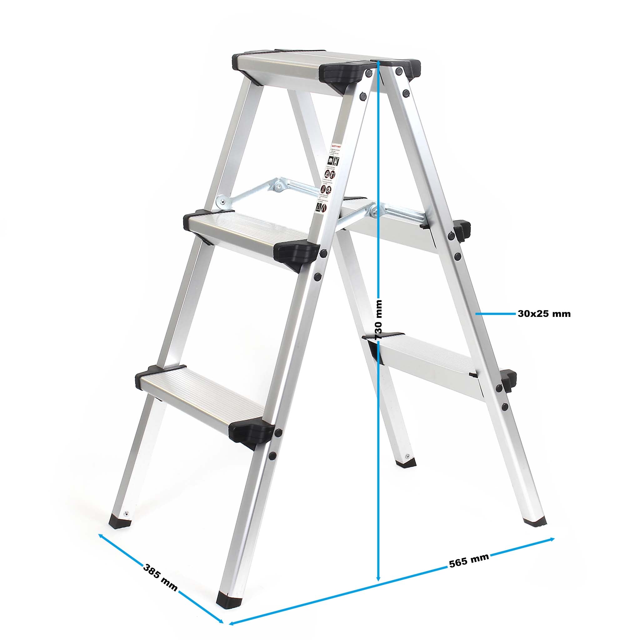 Scaletta pieghevole in alluminio, max 150kg, scala a pioli con 2x3 gradini, antiscivolo, 73 cm