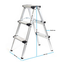 Scaletta pieghevole in alluminio, max 150kg, scala a pioli con 2x3 gradini, antiscivolo, 73 cm