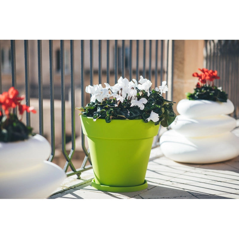 Vaso moderno di design Ø50 H44 in polimero verde resistente per interno ed esterno - Made in Italy - Monacis