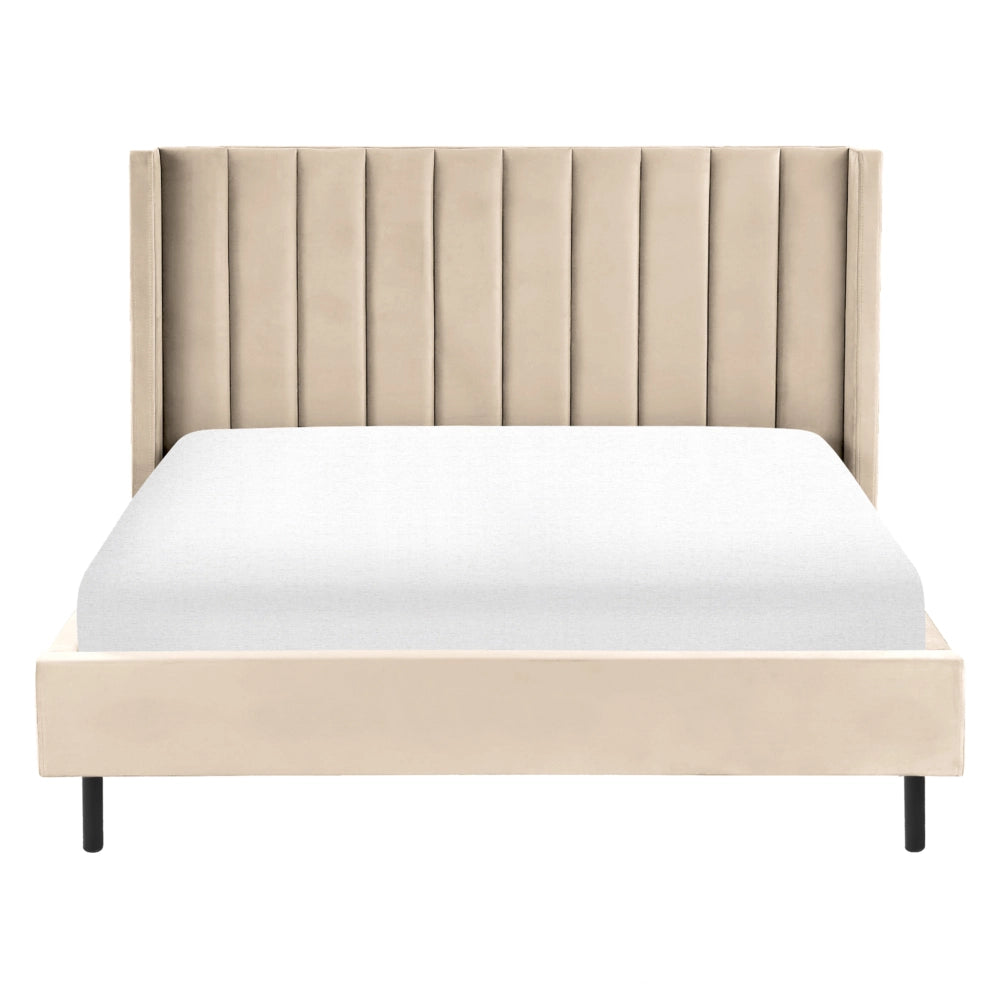 Letto matrimoniale con doghe 160 x 200 cm velluto di colore beige stile glam moderno