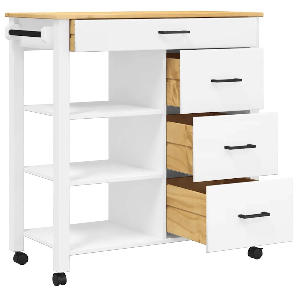 Carrello da Cucina MONZA 84x40x88,5 cm in Legno Massello di Pino 376114