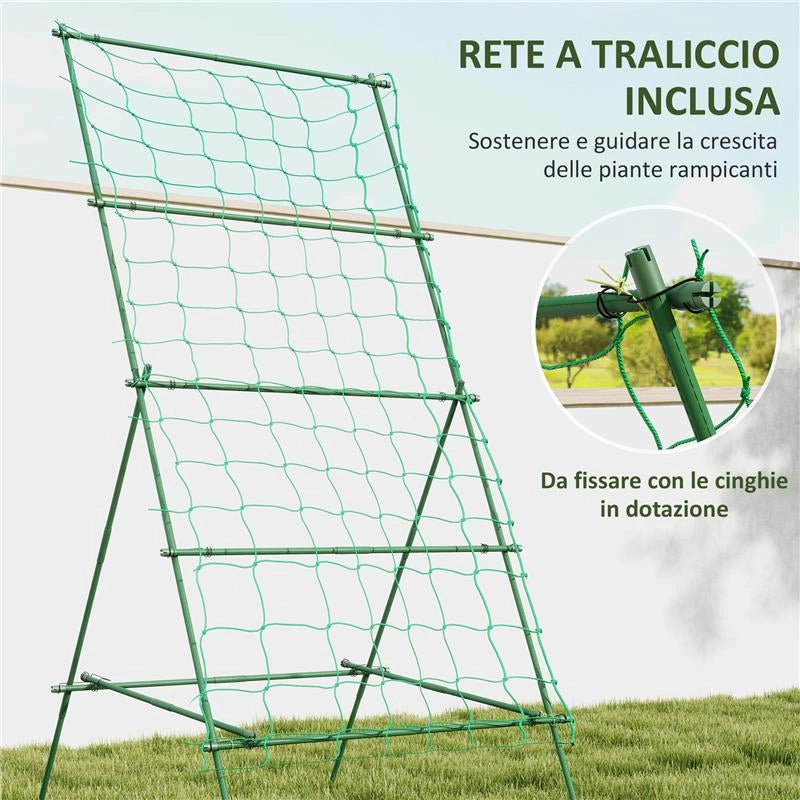 SUPPORTO PER POMODORI A FORMA DI A A LIVELLI REGOLABILI CON RETE IN ACCIAIO PE E PP 101X133X227 CM VERDE