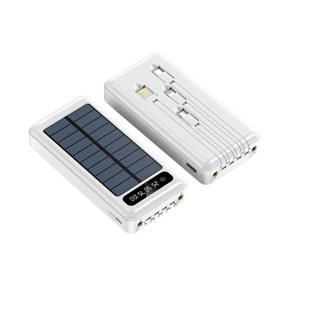 Trade Shop - Caricabatteria Power Bank Solare 20000mah Batteria Esterna Portatile Con Cavi Integrati -