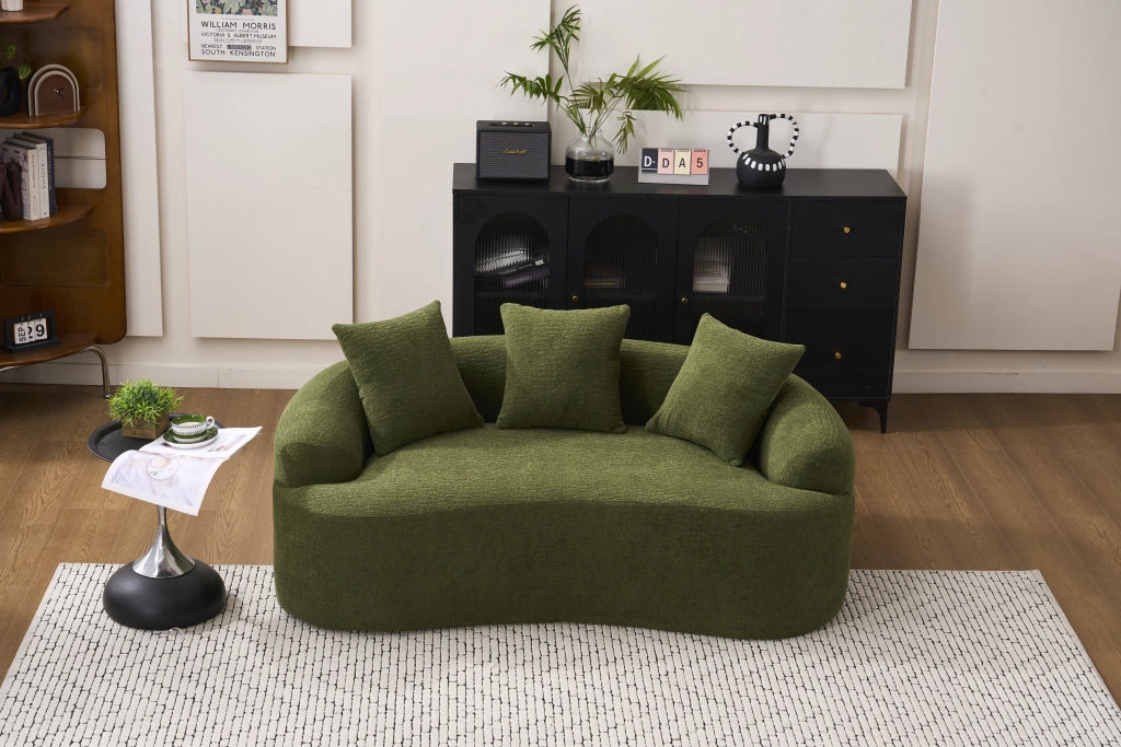 Divano a due posti in ciniglia con cuscini extra spessi, schiuma compressa e molle insacchettate per piccoli spazi verde