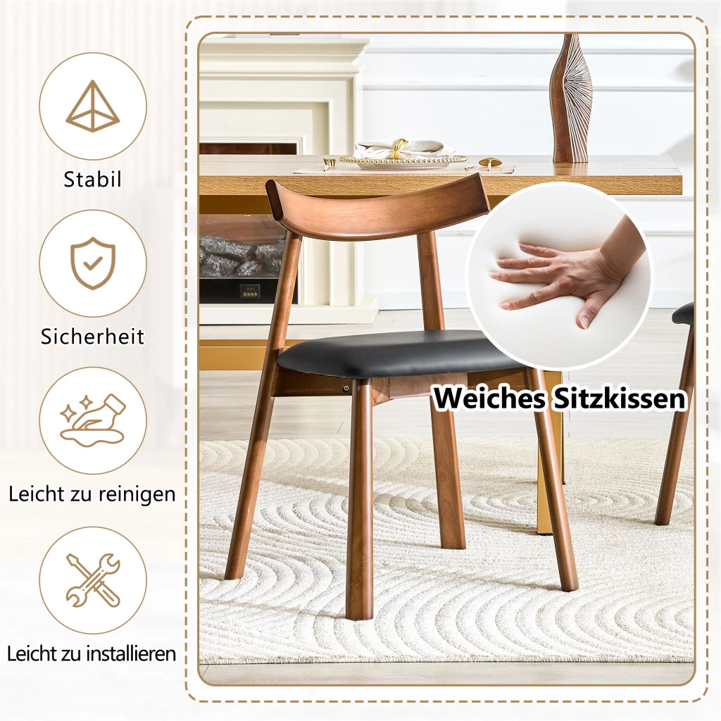Sedia da Pranzo Set da 2 con Schienale Ergonomico e Seduta Imbottita in Legno di Hevea Nero