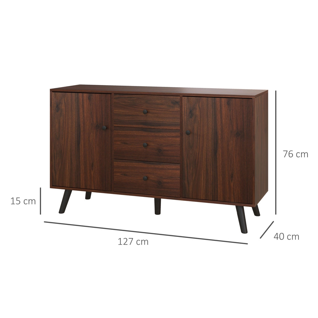 Credenza Moderna in Legno e Truciolato con 2 Armadietti e 3 Cassetti, 127x40x76 cm, Marrone e Nero