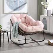 Poltrona a dondolo da esterno in rattan sintetico con cuscino, struttura in acciaio, seduta ergonomica, rosa