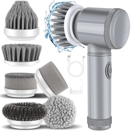 Spazzola Manuale Elettrica con 6 Set di Spazzole Sostituibili, Spazzolatrice Rotante, Pulizia Spazzola, Pulitore di Spazi tra Piastrelle, Pulitore di Spazi tra Piastrelle per la Cucina, Bagno, Piastrelle, Vasche, Bagno, Piani, Pareti CLG03 Grigio