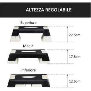 Step Professionale da Aerobica Fitness 76x29x12.5 cm/17.5 cm/22.5 cm