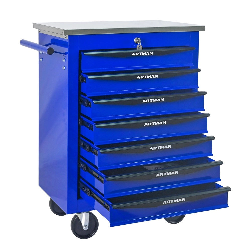 Carrello Portautensili 7 Cassetti con Ruote ¨C MINIMAL ¨C Metallo, Nero e Blu