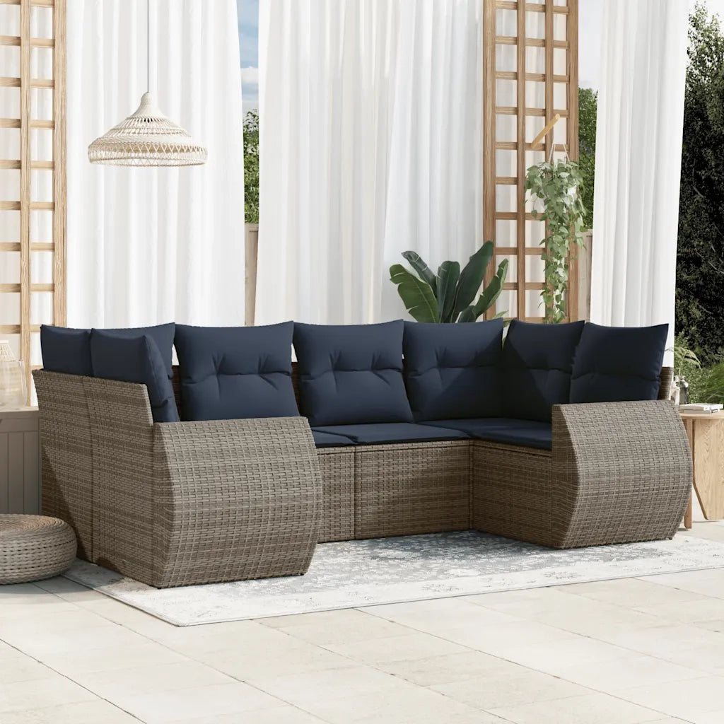 Set Divani da Giardino 6 pz con Cuscini Grigio in Polyrattan 3221780