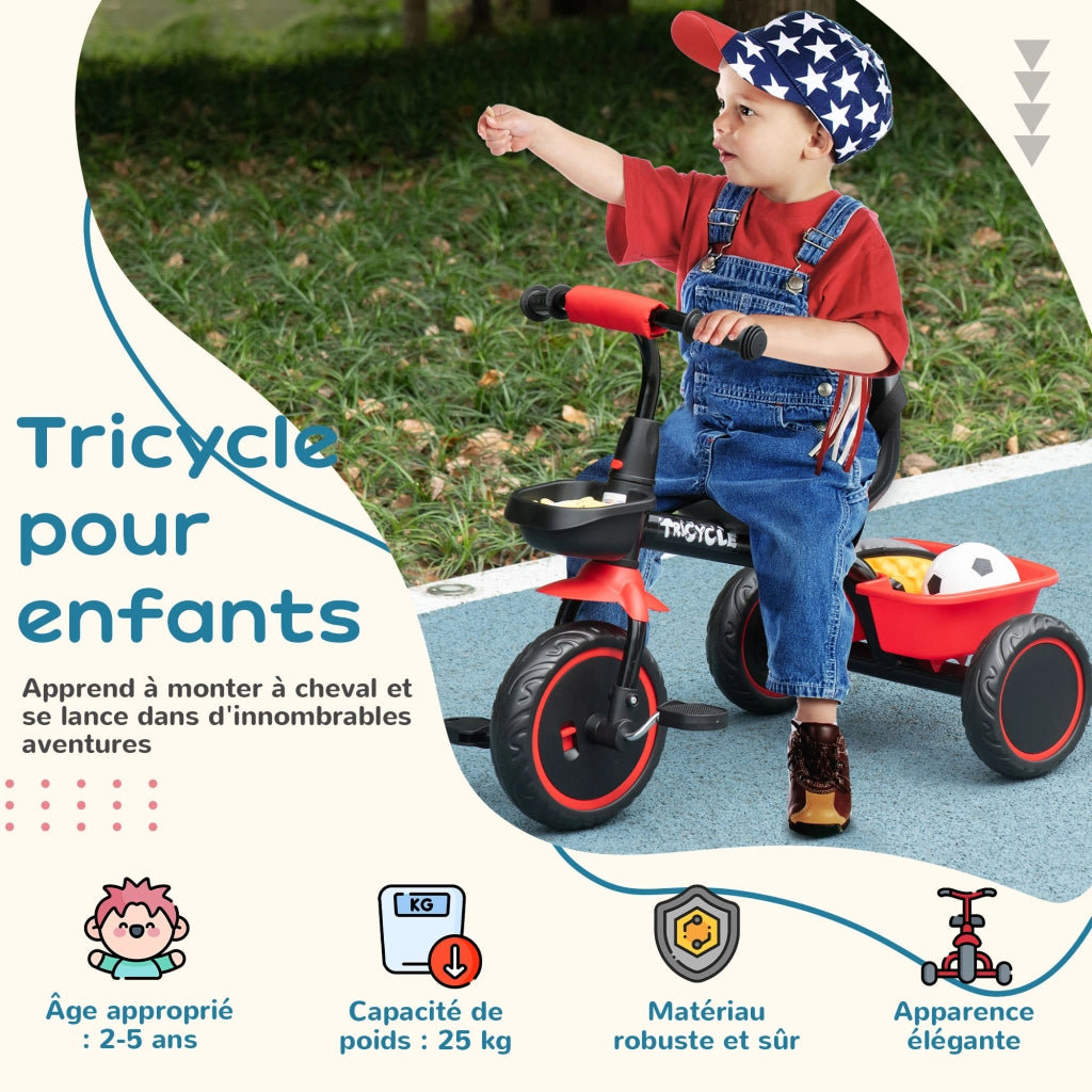 Triciclo Bambini Regolabile con Cestino e Cintura ¨C Zephmum ¨C Rosso e Nero