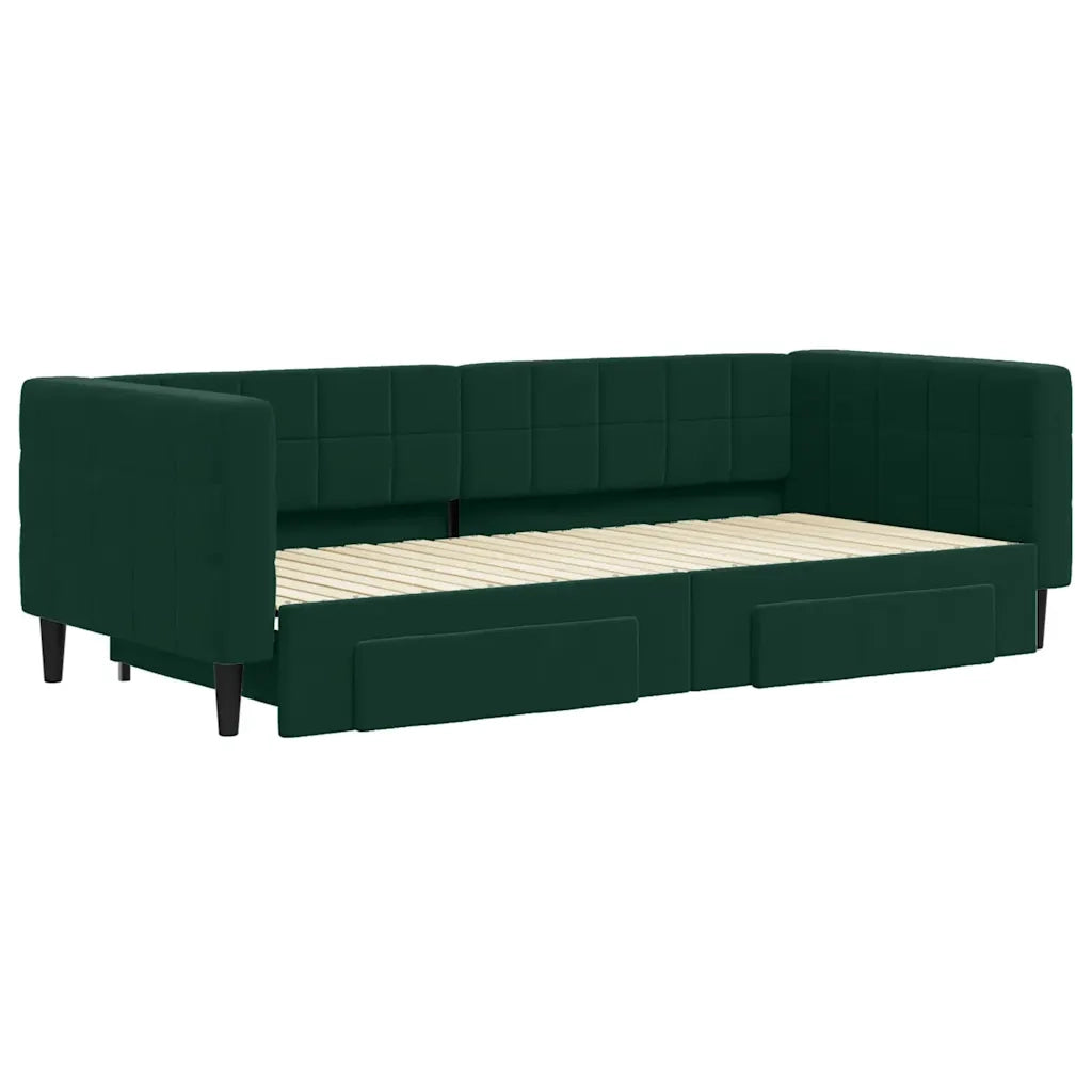 Divano Letto Estraibile Cassetti-Sofa Letto-Daybed Verde Scuro 90x200cm Velluto 386368