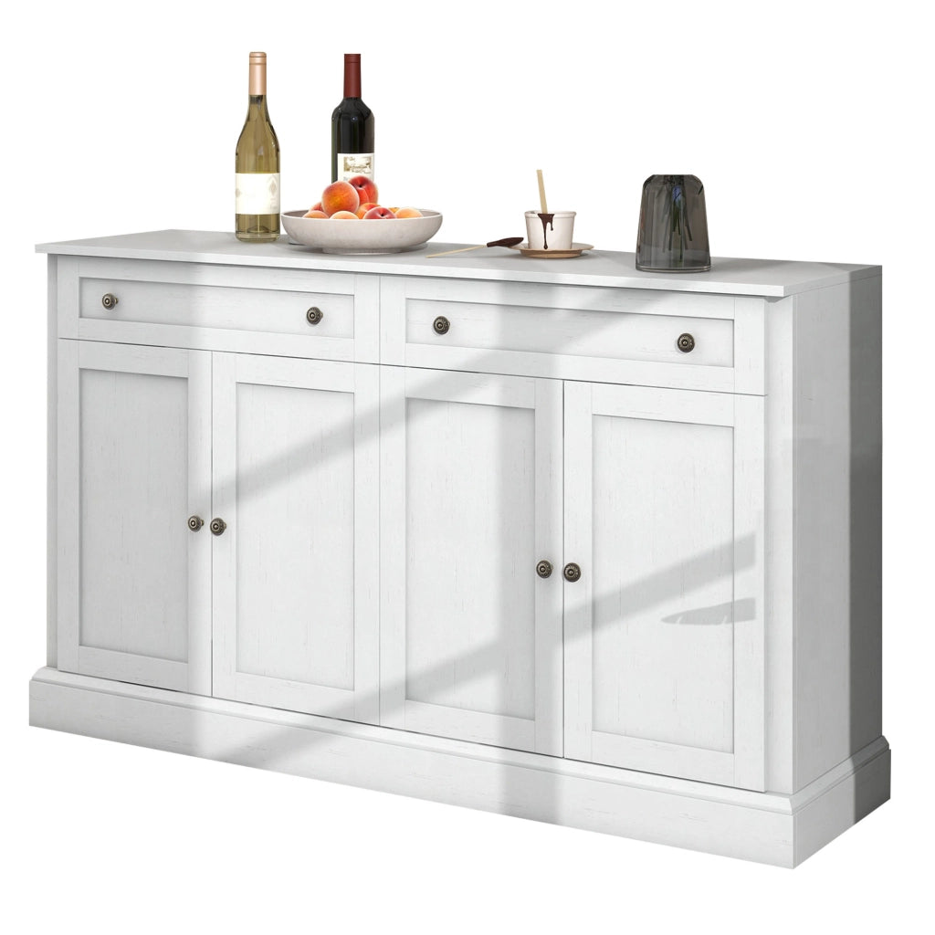 Credenza con 4 ante; 2 cassetti e ripiani regolabili per soggiorno 150×40×86 cm bianco antico