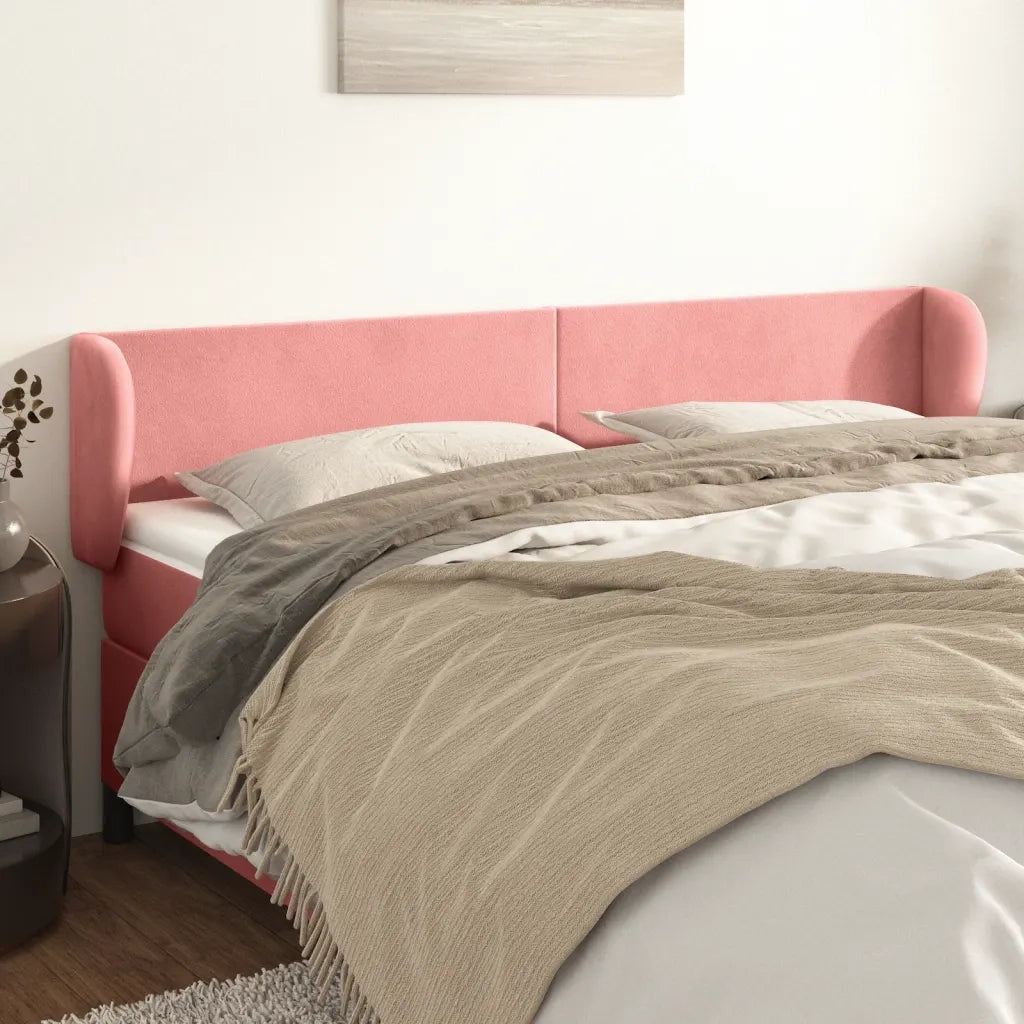 Testiera ad Orecchio-Testata con Orecchie Rosa 163x23x78/88 cm in Velluto 114084