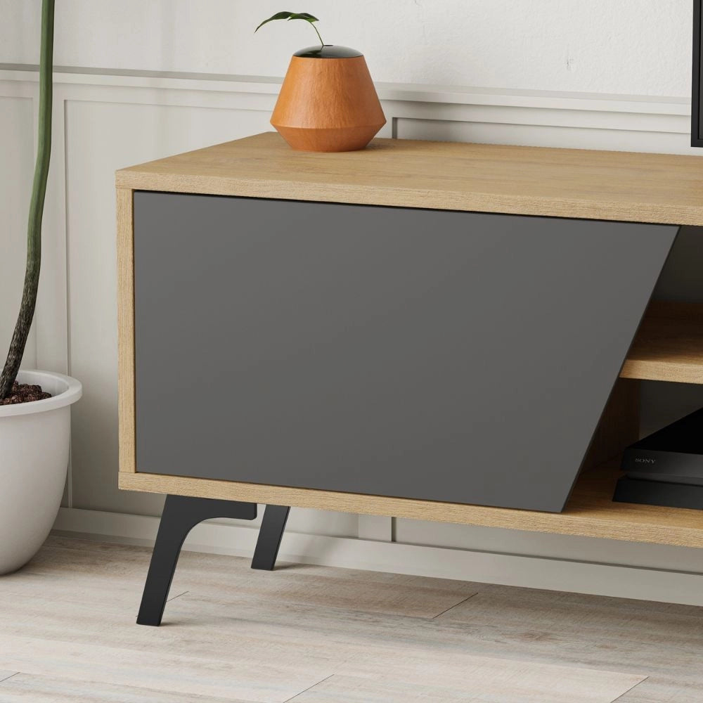 (3c) Porta TV Fiona Rovere con Anta Antracite e Mensola H 48 x P 35,60 x L 180 cm