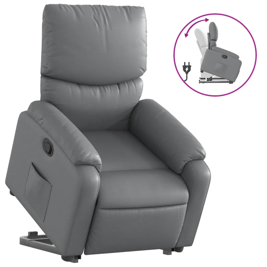 Poltrona | Sedia Relax Alzapersona Reclinabile Grigio in Similpelle