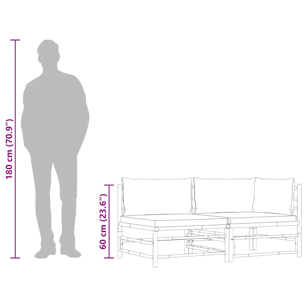 Set Divani da Giardino 2 pz con Cuscini Grigio Scuro in Bambù 313151