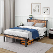 Letto singolo 120x200 cm in metallo e MDF con testiera contenitore, marrone anticato e nero