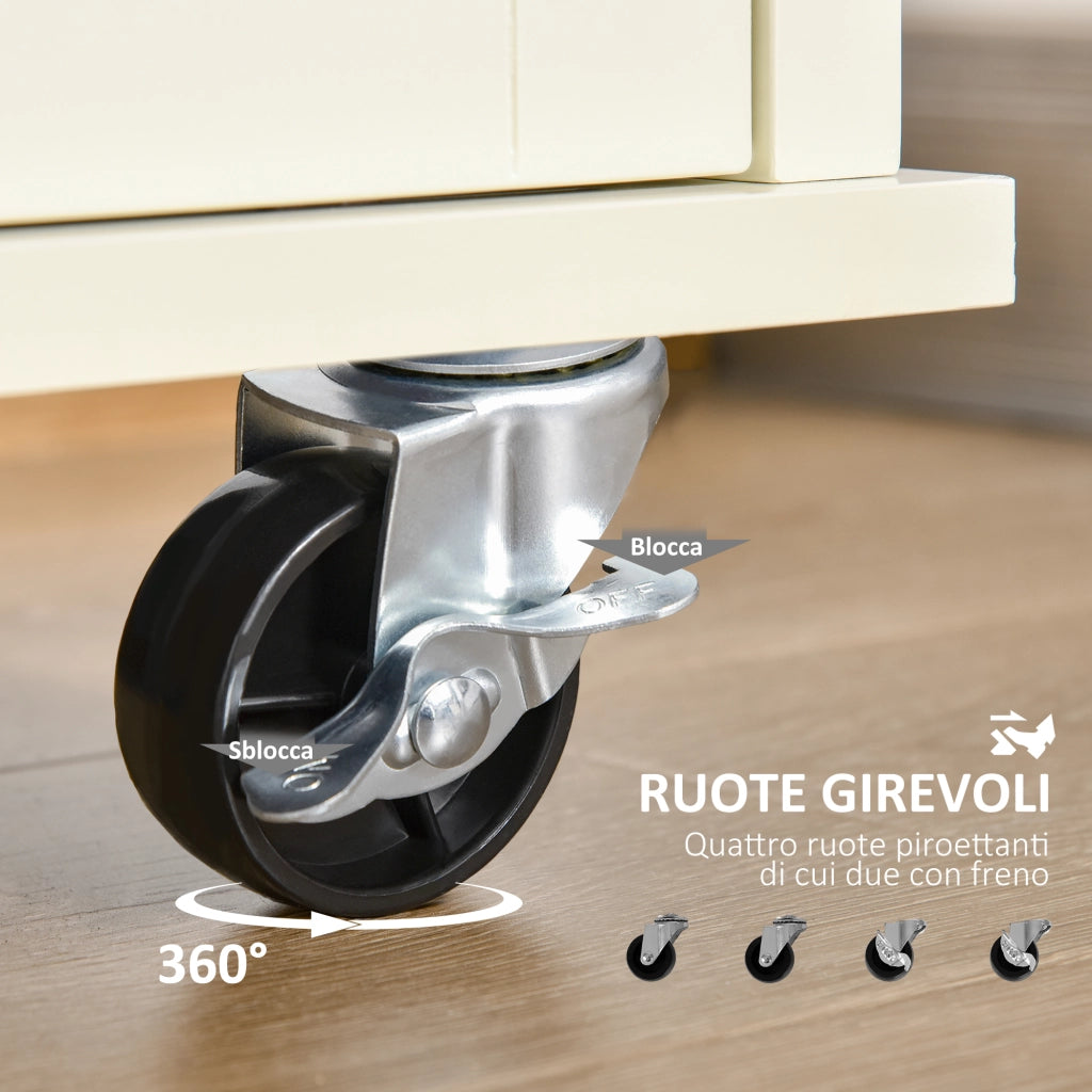 Isola per Cucina per Utensili e Accessori con Cassetti, Armadietto e Portasciugamani, 110x49.5x89.5 cm, Bianco