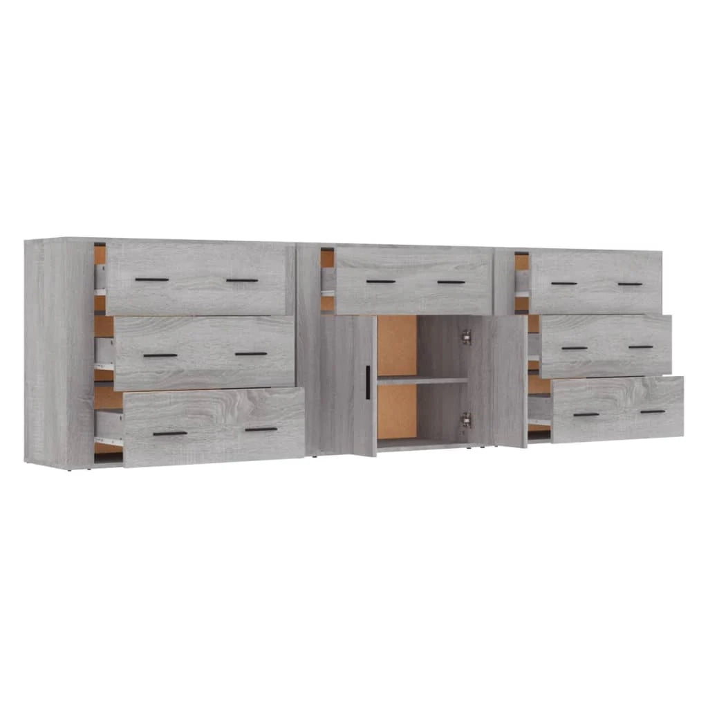 Buffet credenza cassettiera armadio mobile contenitore organizer per cucina soggiorno salotti 3 pezzi legno ingegnerizzato Sonoma grigio 02_0037187