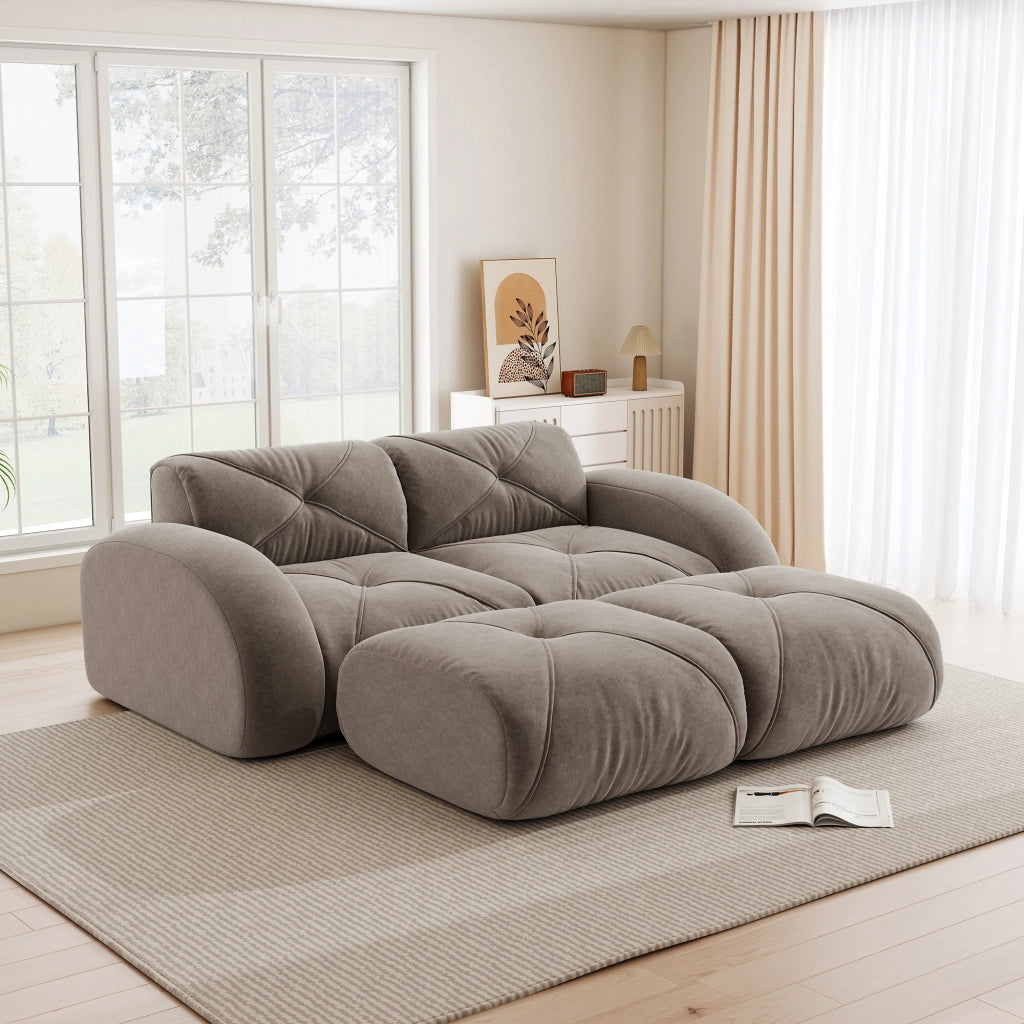 Divano modulare 2 posti in chenille con schiuma 32D monoblocco senza telaio per soggiorno e appartamento taupe