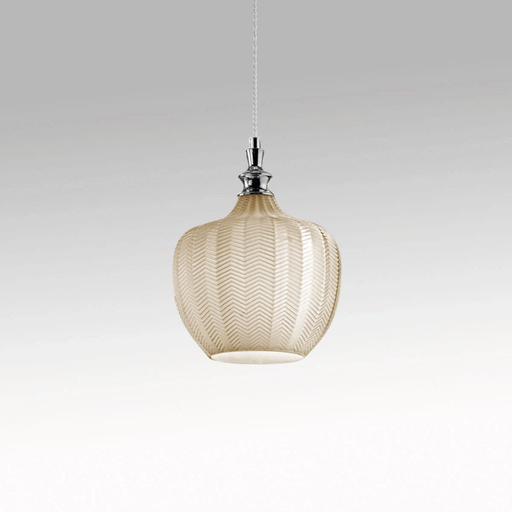 Cleofe - Lampada a sospensione in vetro ocra trasparente e cromo - Attacco 1XE27, stile vintage, IP20, 1XE27 max 1X60W, d.24cm, lampadine escluse