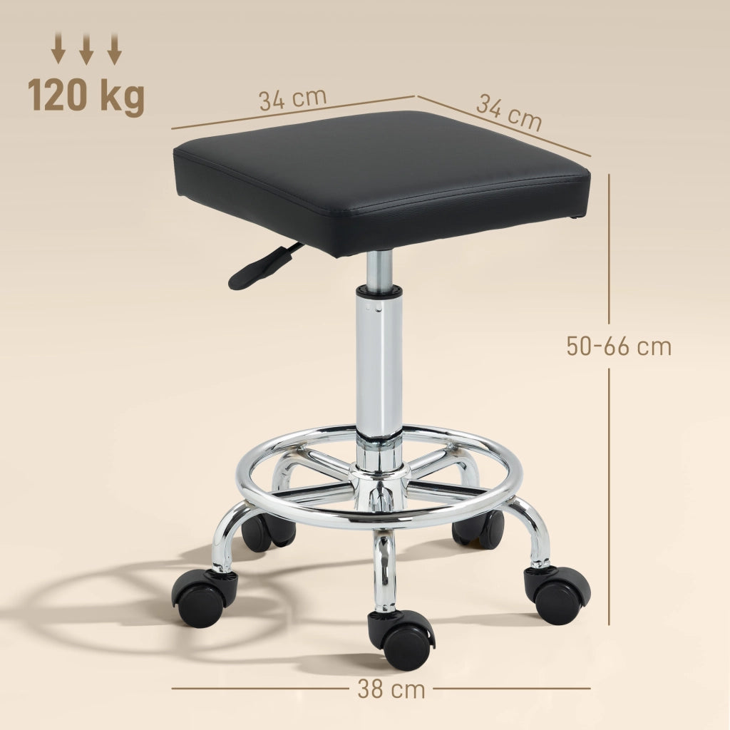 Sgabello Girevole Regolabile con Seduta Imbottita e Ruote ¨C Zephmum ¨C Nero 34x34x50-66 cm