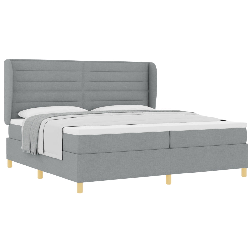 Letto con rete a doghe e materasso  - Grigio chiaro, 200x200 cm, Tessuto