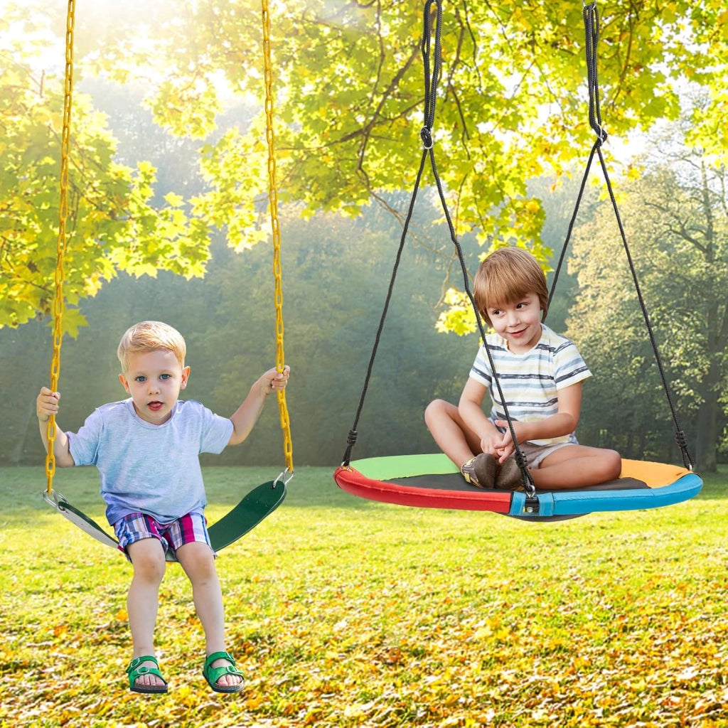 Set di 2 altalena con nido e sedile a dondolo, altalena rotonda con corda regolabile da 90 a 160 cm, altalena a disco in Eva, 2 altalene per bambini (ciascuna) portata fino a 150 kg, per