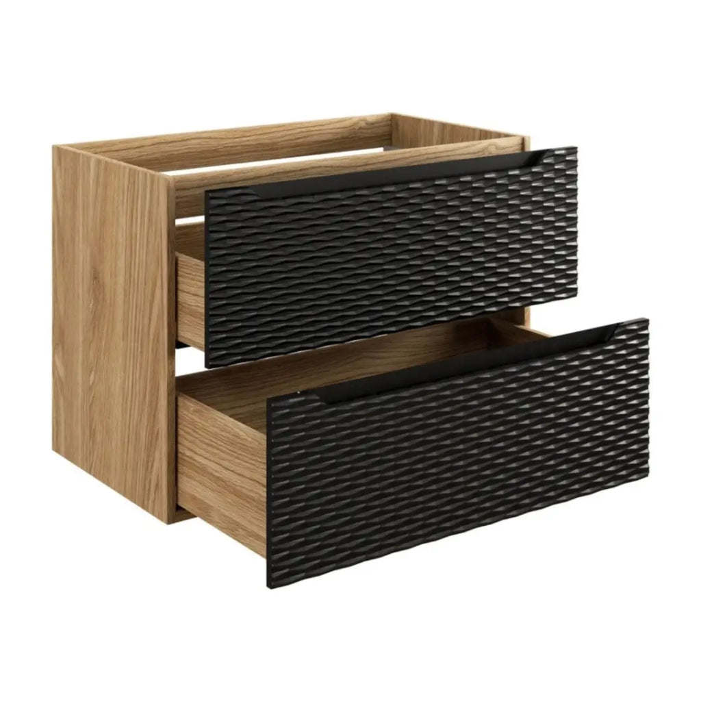 Mobile sottolavabo YOKA – 2 cassetti – Rovere chiaro e nero – L80 × P46 × H57 cm – Da appendere