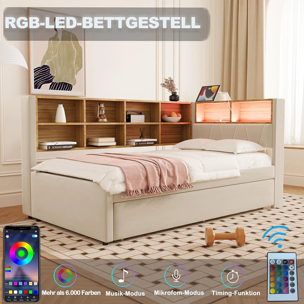 Divano letto - Xylo - 90x200 cm letto nascosto USB beige