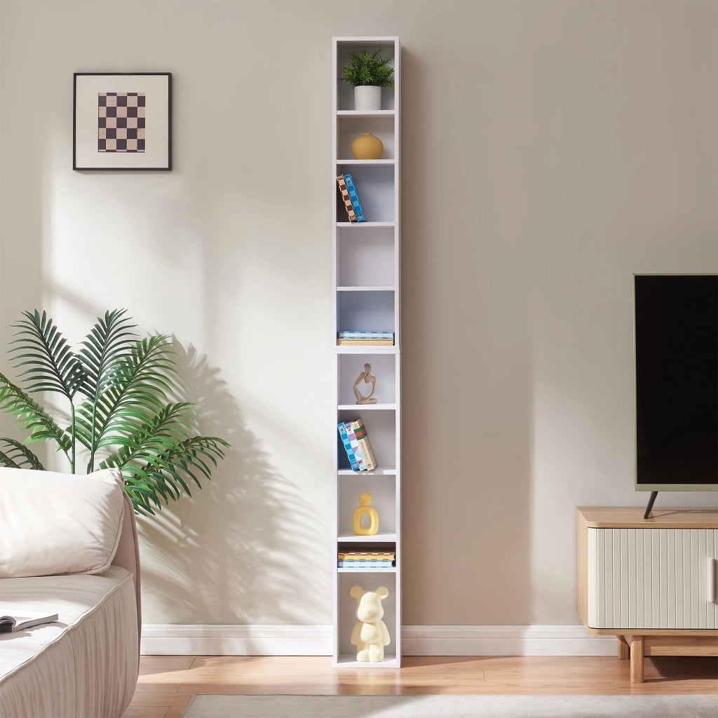 Scaffale a Colonna Tynset con 10 Scomparti per CD DVD 187x20x17 cm Bianco [en.casa]