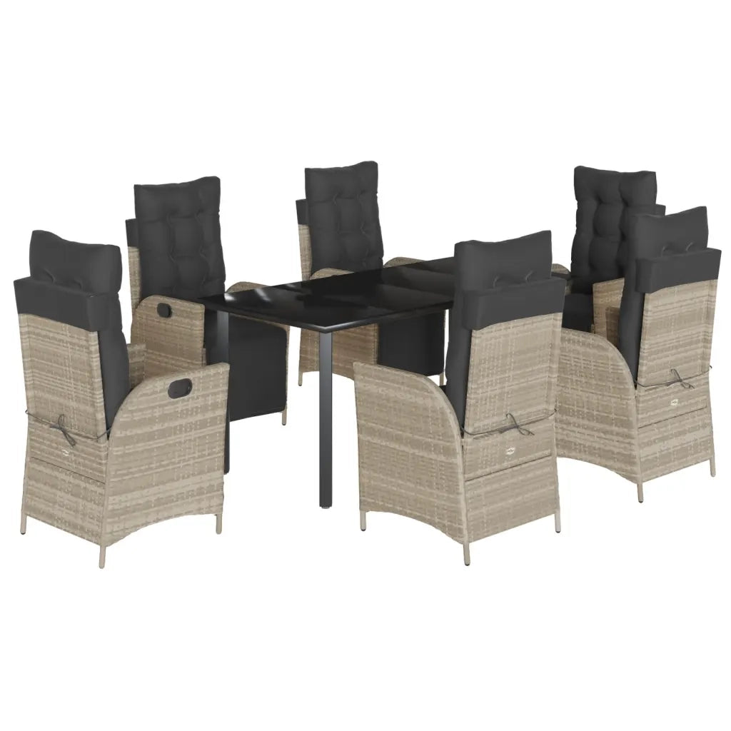 Set da Pranzo da Giardino 7 pz Cuscini Polyrattan Grigio Chiaro