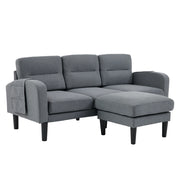 Divano angolare 3 posti modulare con chaise longue e tasche laterali in tessuto grigio