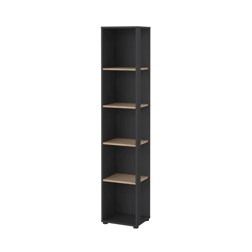 Libreria Baaz, Scaffale da ufficio, Mobile portalibri, Biblioteca, 41x34 h205 cm, Rovere e Grigio