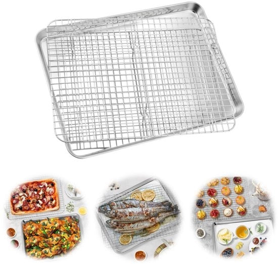Piatto da forno con griglia di raffreddamento - Piastre da forno - piatto da forno - grande teglia da forno con griglia di raffreddamento - piatto da forno rettangolare con griglia per torte - 40,5 x 30,5 x 2,5 cm