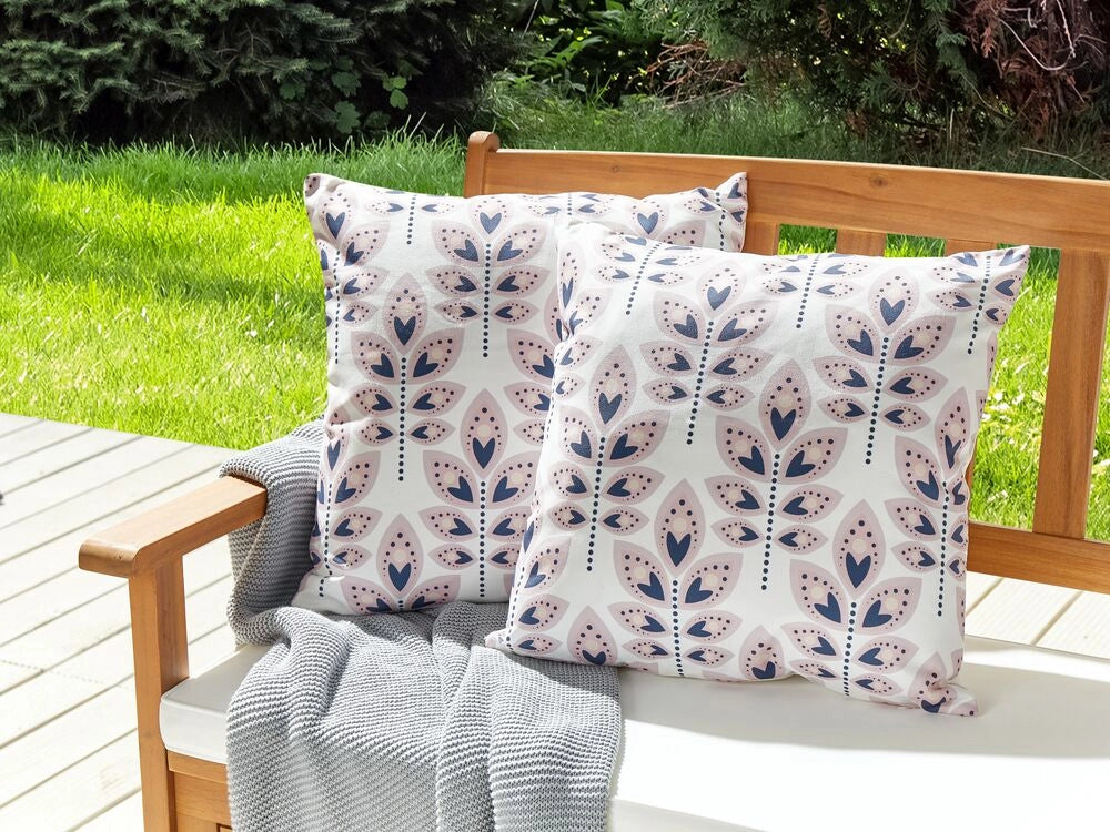 Set di 2 cuscini da giardino in poliestere beige 45 x 45 cm Cuscino da lancio rettangolare con motivo a foglia dal design moderno