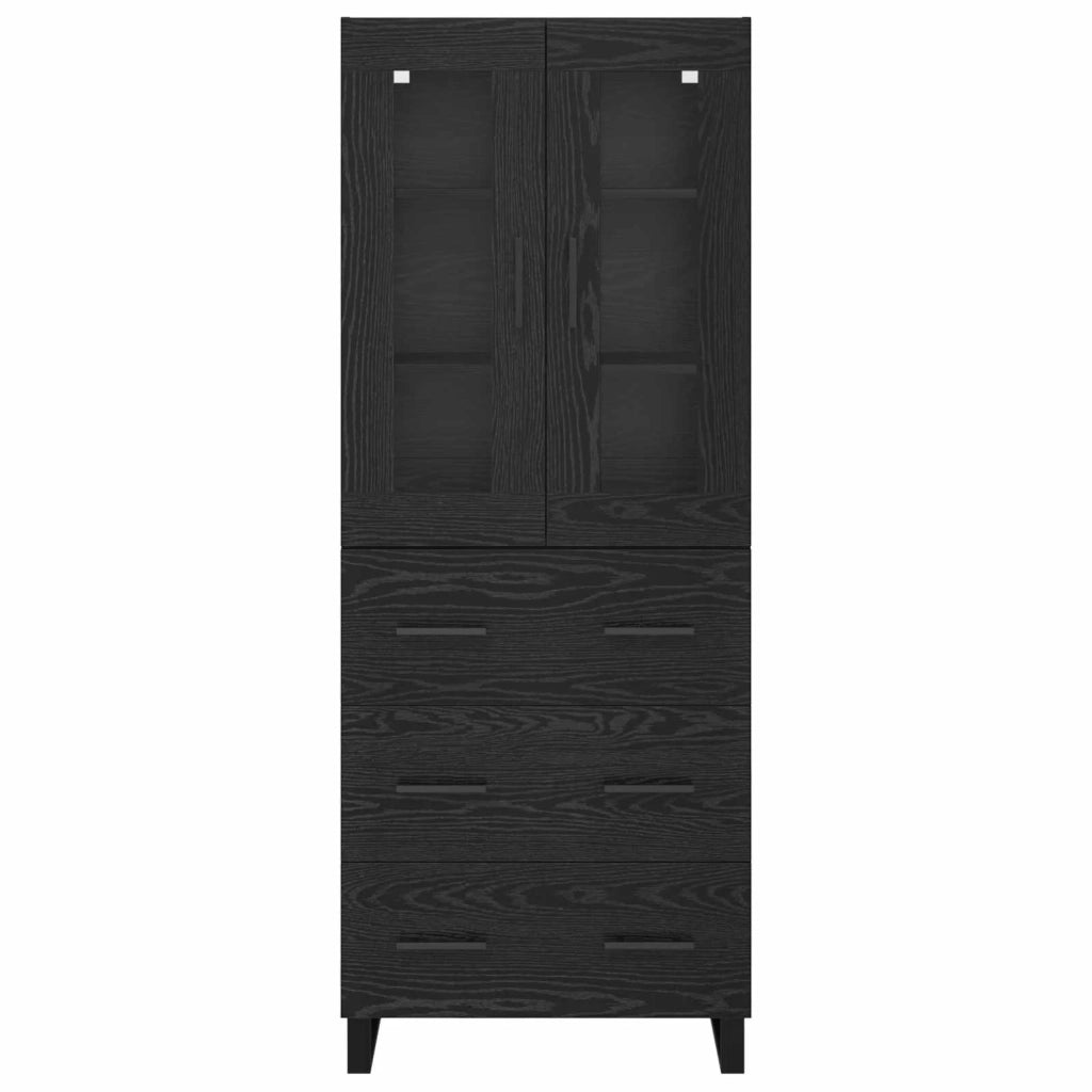 Credenza 2 pcs Rovere Nero Legno Stratificato e Vetro