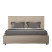 Letto Matrimoniale 160x200 cm con Rete e Contenitore con Alzata Comoda Imbottito in Similpelle Mika Tortora
