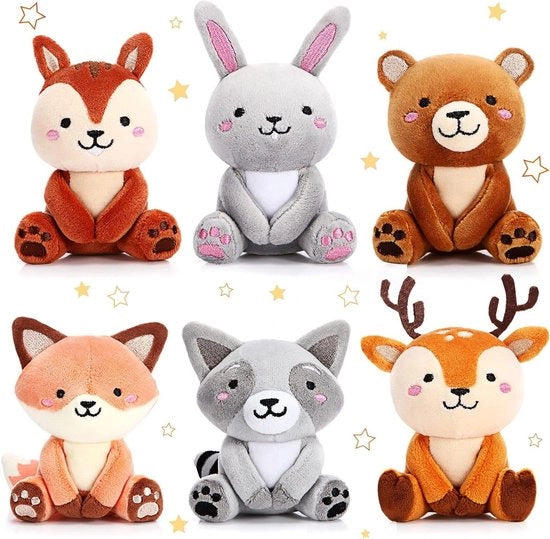 6 pezzi di peluche mini bosso 10 cm - carino orso, coniglio, scoiattolo, lepre - portachiavi riempito per festa di compleanno, baby shower e decorazione di tavola