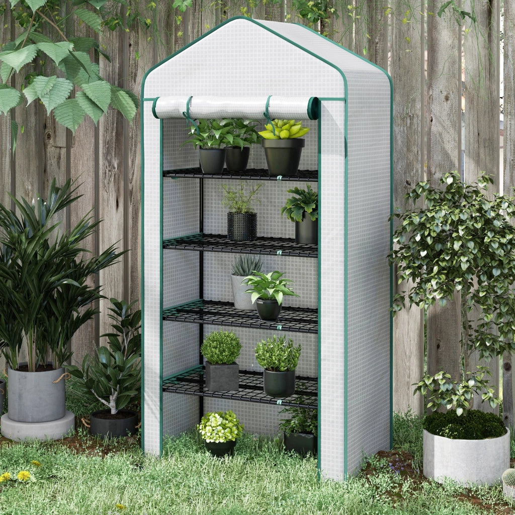 Serra Giardino a 5 Ripiani con Porta a Cerniera ¨C zephmum ¨C 90x49x193 cm Bianco