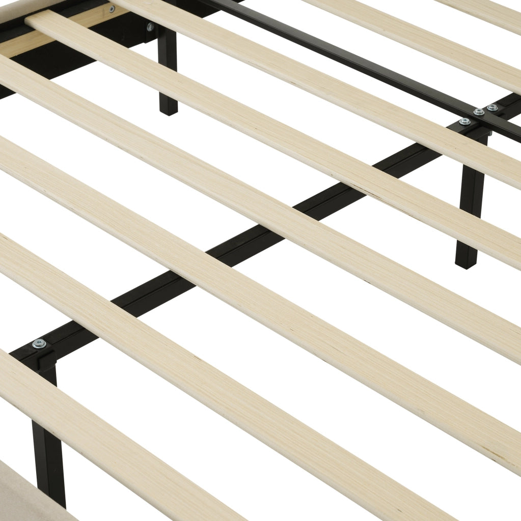 Letto imbottito singolo LED con testiera regolabile 90x190 cm in lino beige