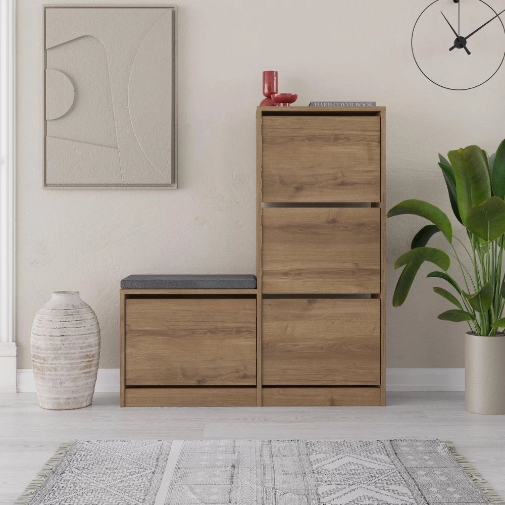 Scarpiera con panca Dude a 4 ante a ribalta colore noce 105x26x118.5H