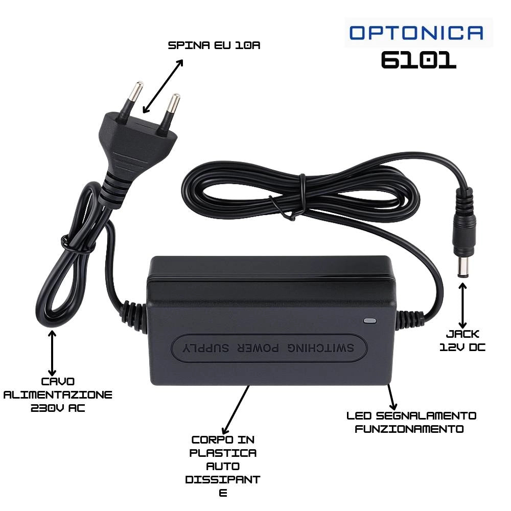 Alimentatore optonica 6101 24w 12v 2a per strisce led interno ip20